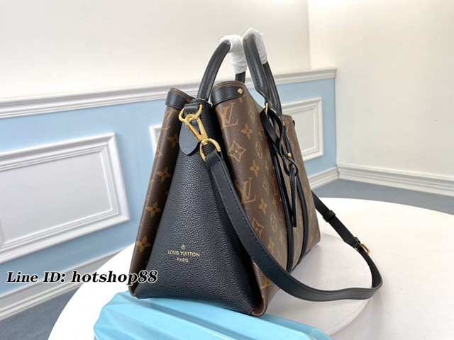 路易威登LV女包 M44817黑色 OPEN HANDBAG手袋 LV老花配皮大號手提肩背包 xxlv2384